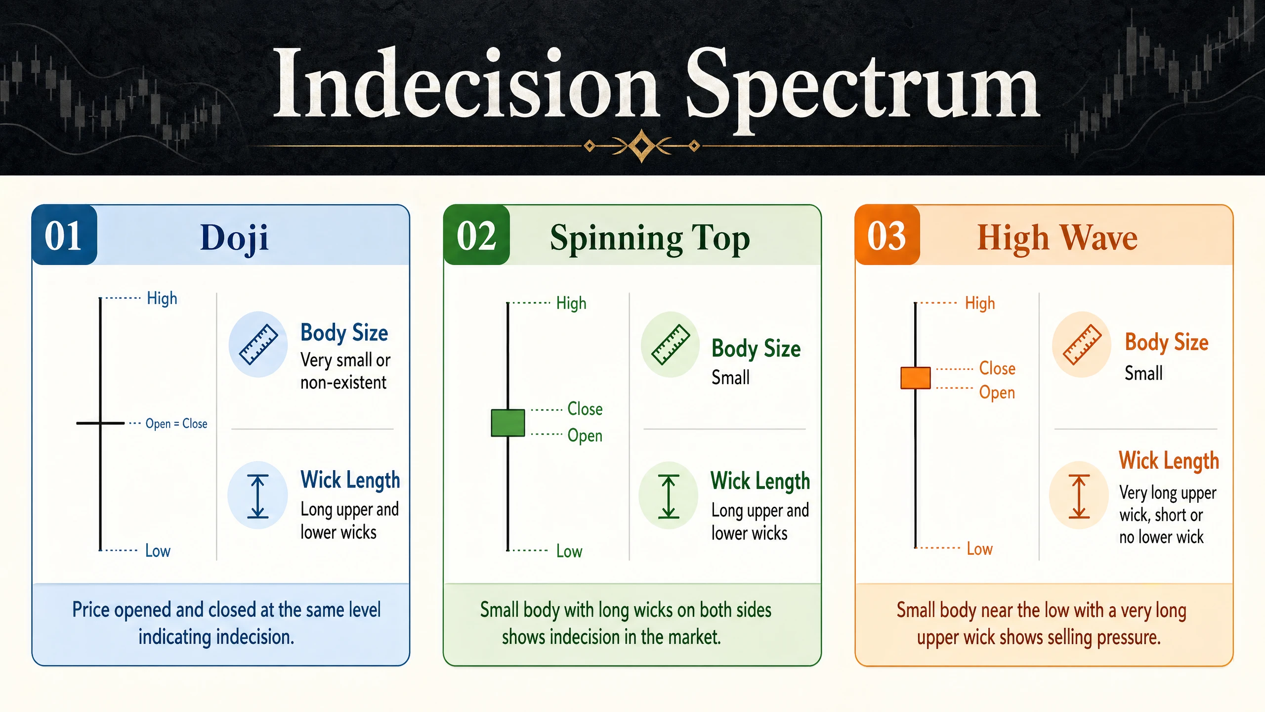 Spinning vs doji vs highwave
